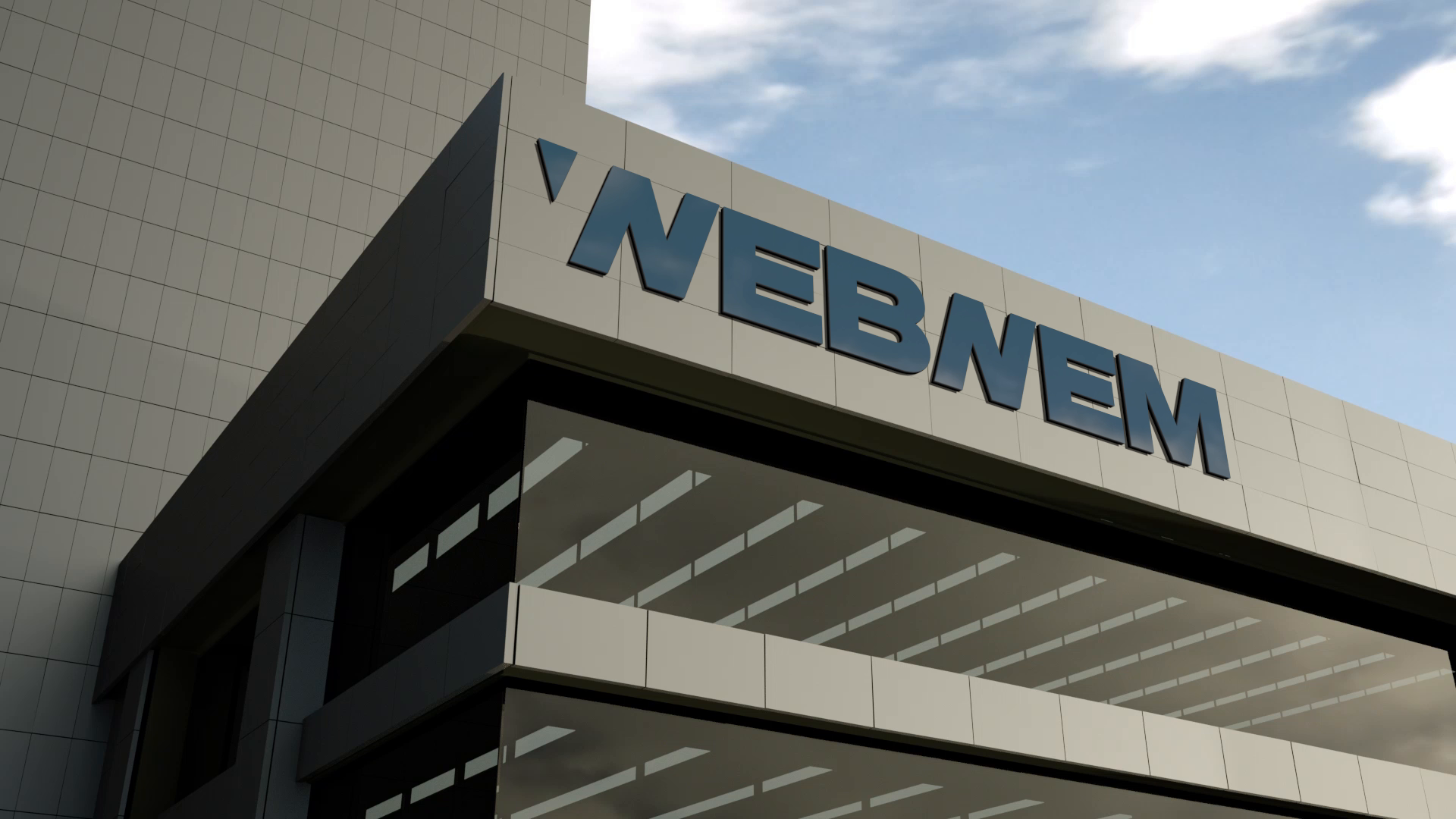 Webnem identity applied as large architectural signage
