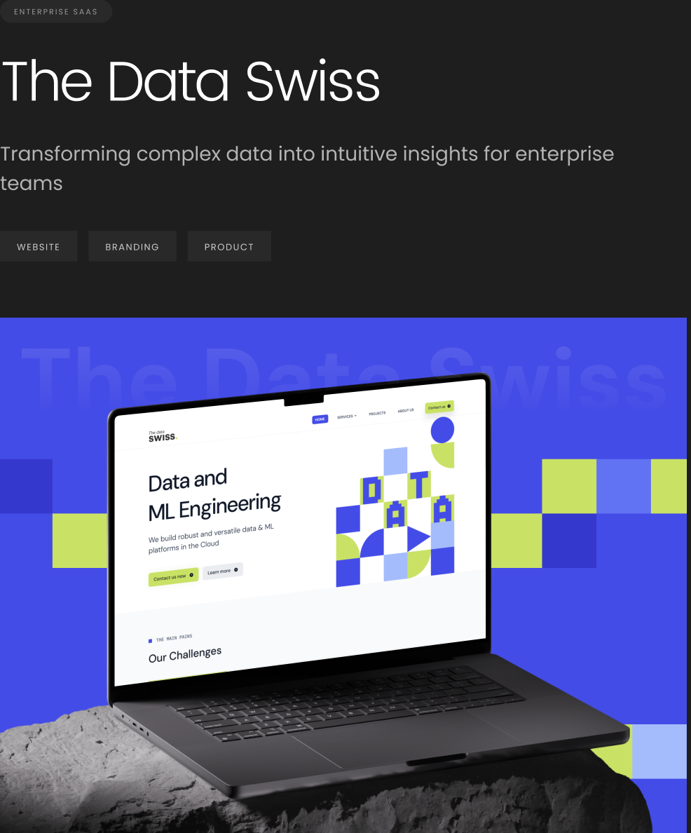 Data Swiss case-study narrative showing the final website system