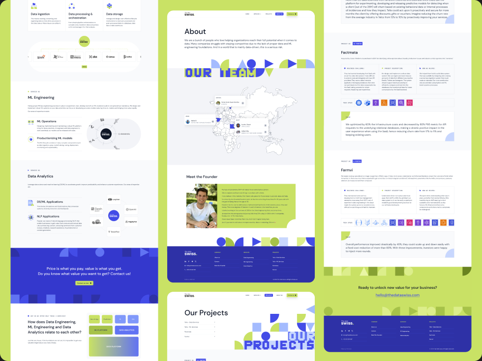 Data Swiss internal pages including services, about and project case studies