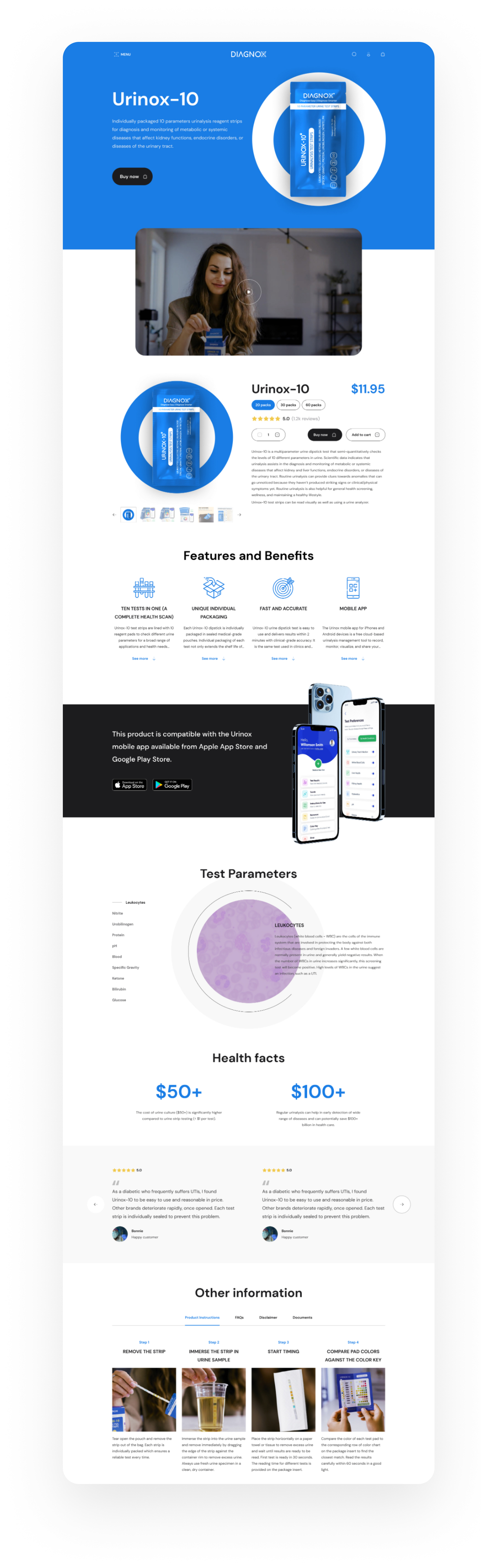 Complete high-resolution Urinox-10 product page from the Diagnox Figma source