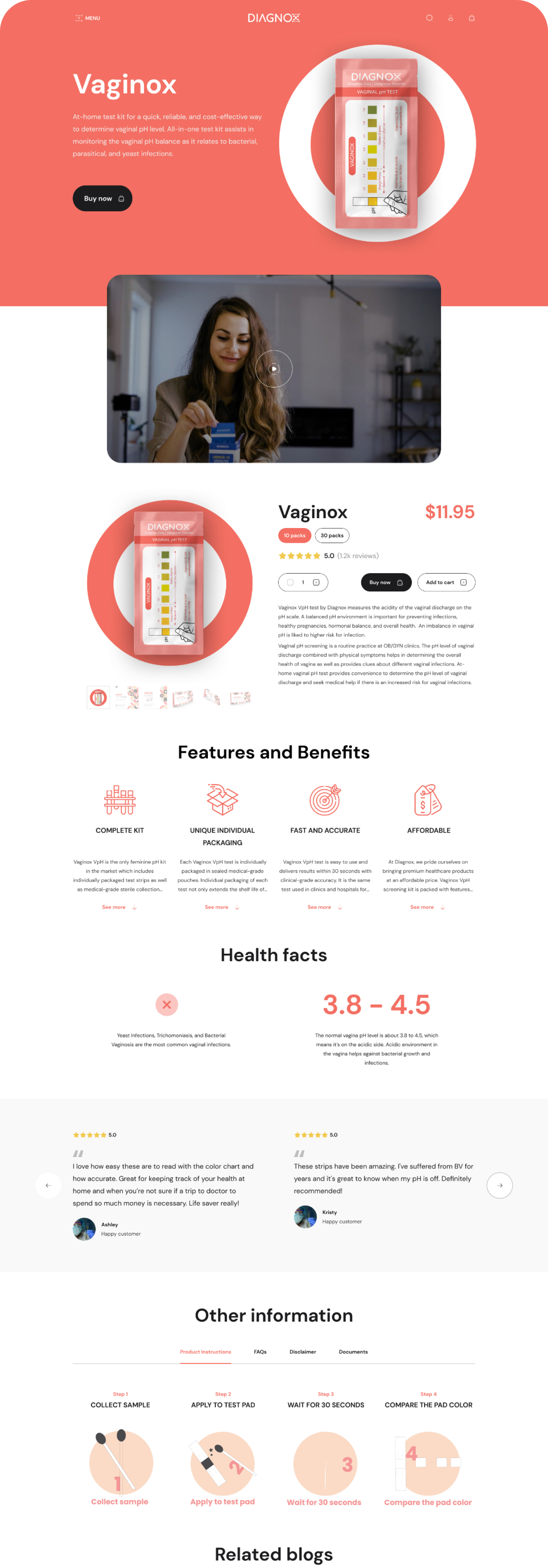Complete high-resolution Vaginox product page from the Diagnox Figma source