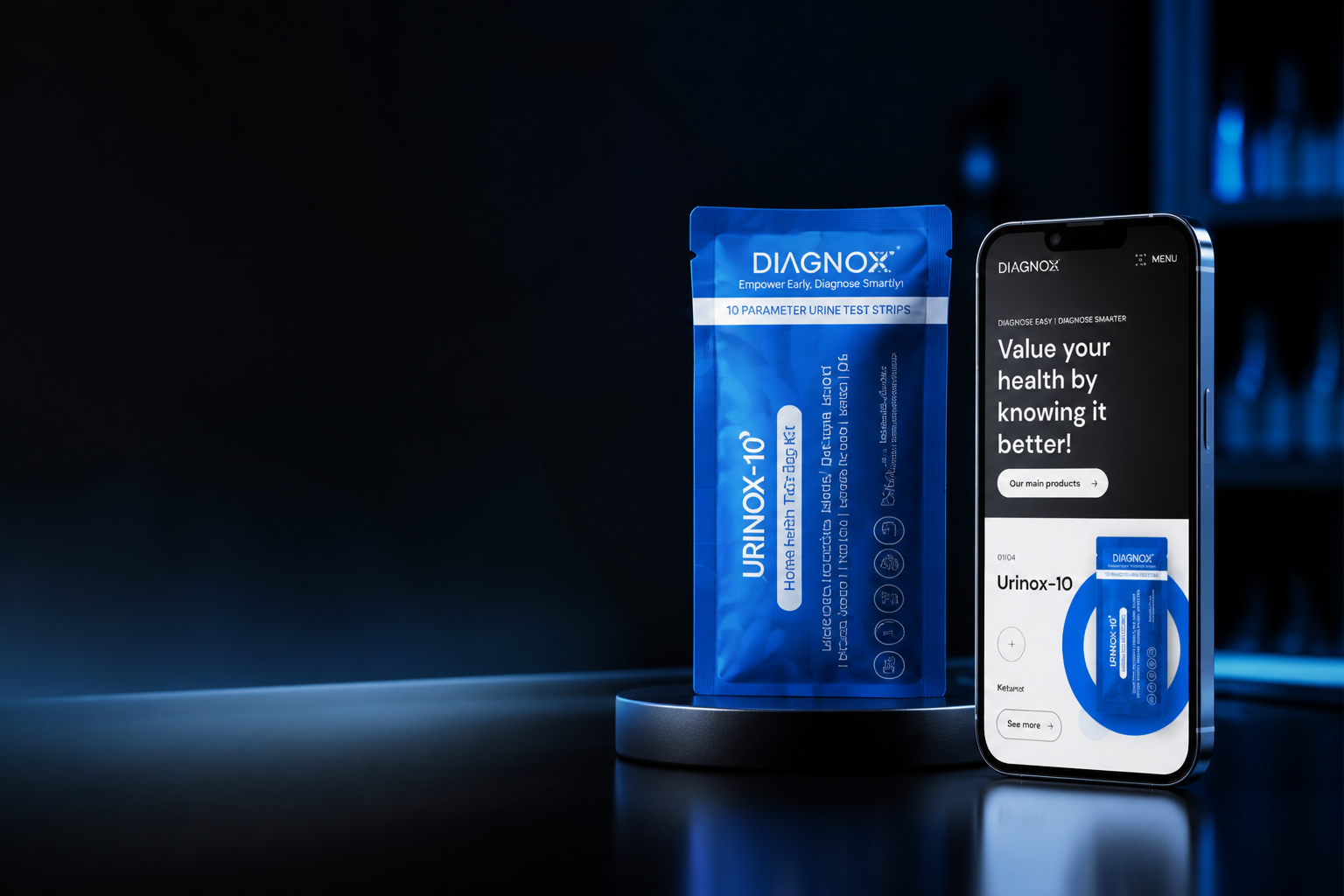 Diagnox home diagnostic product beside its responsive ecommerce product page