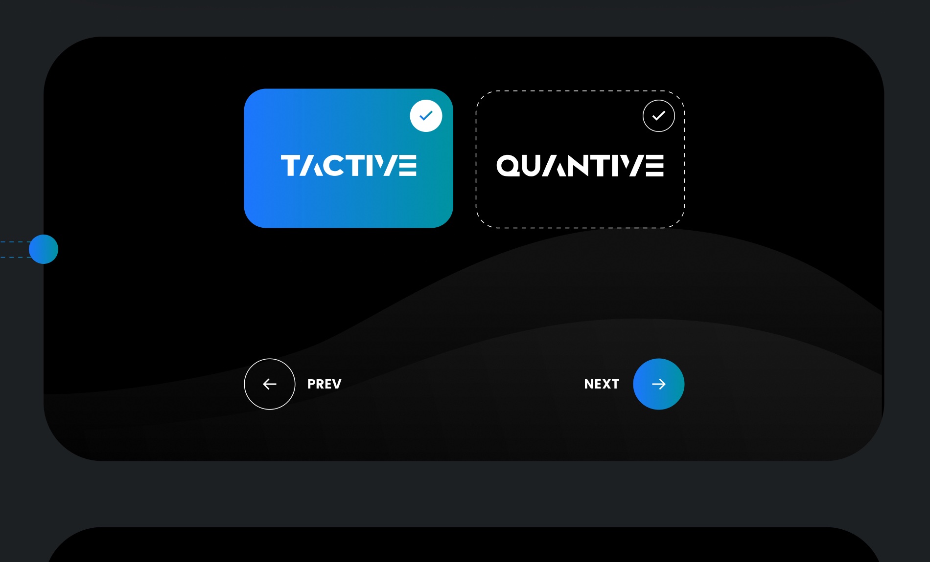 Kindai demo flow showing selectable Tactive and Quantive product cards