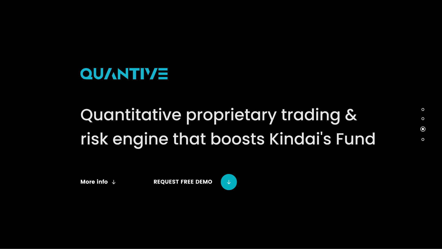 Quantive product page with cyan identity and request demo action