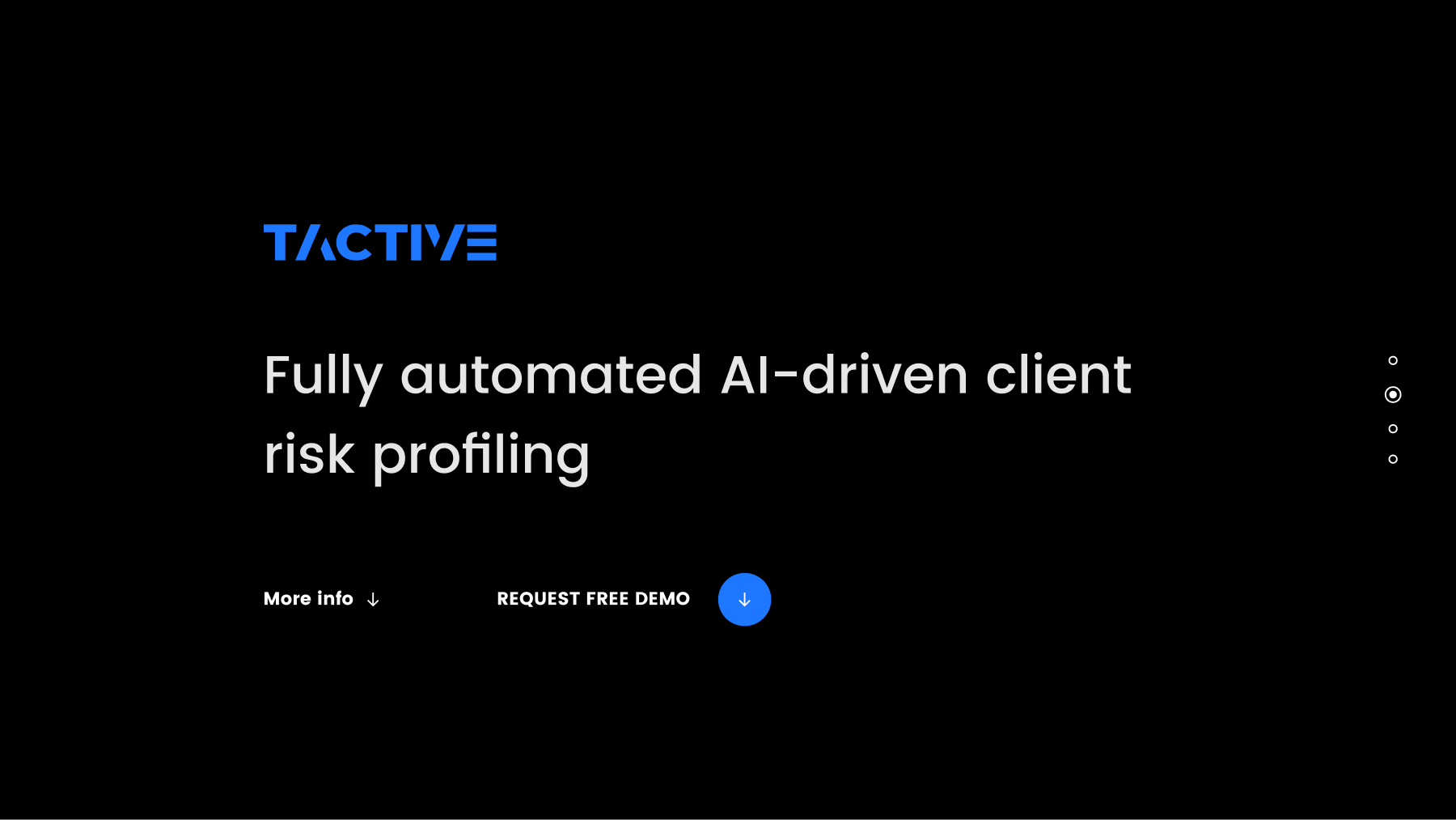 Tactive product page with electric blue identity and request demo action