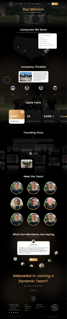 Storage Scholars About page covering mission, timeline, team and member feedback