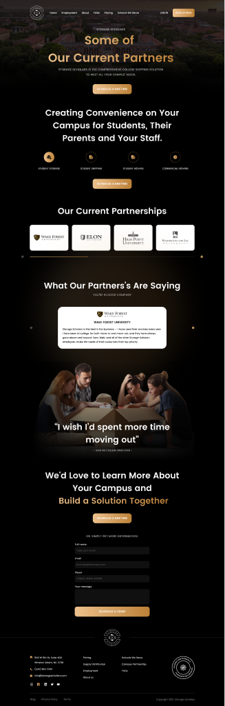 Storage Scholars campus partnership page for university decision makers