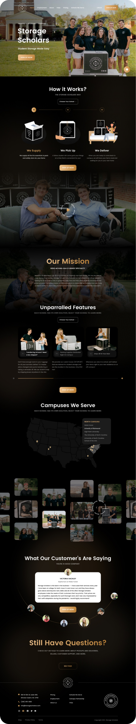 Redesigned Storage Scholars homepage with a clear service narrative and repeated signup path