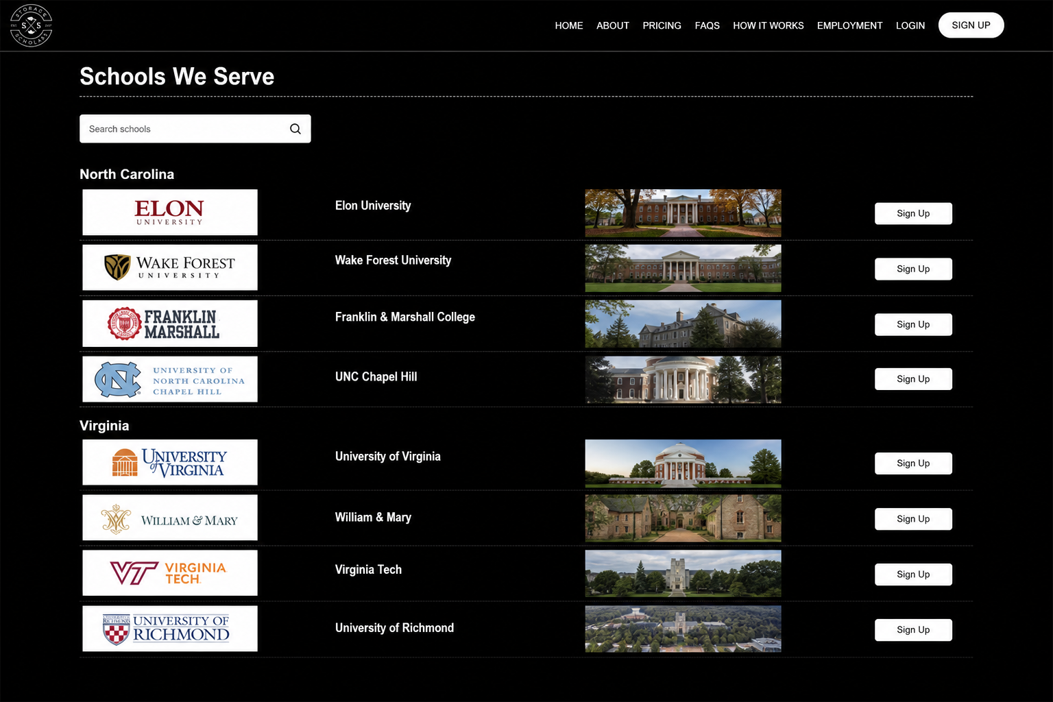 Reconstructed legacy schools directory with long rows and inconsistent campus presentation