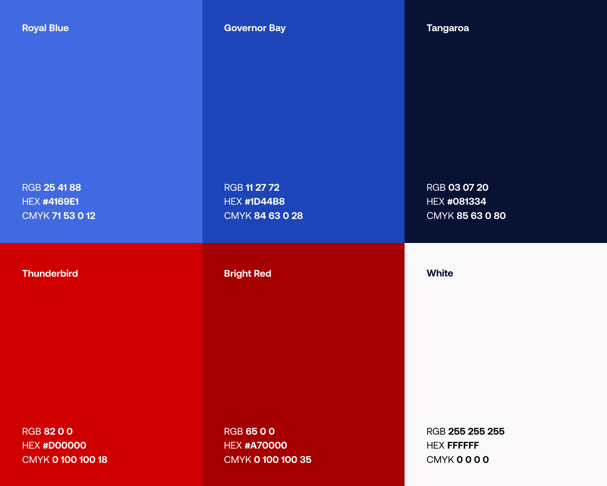 Original Thrive palette with Royal Blue, Governor Bay, Tangaroa, Thunderbird, Bright Red and White