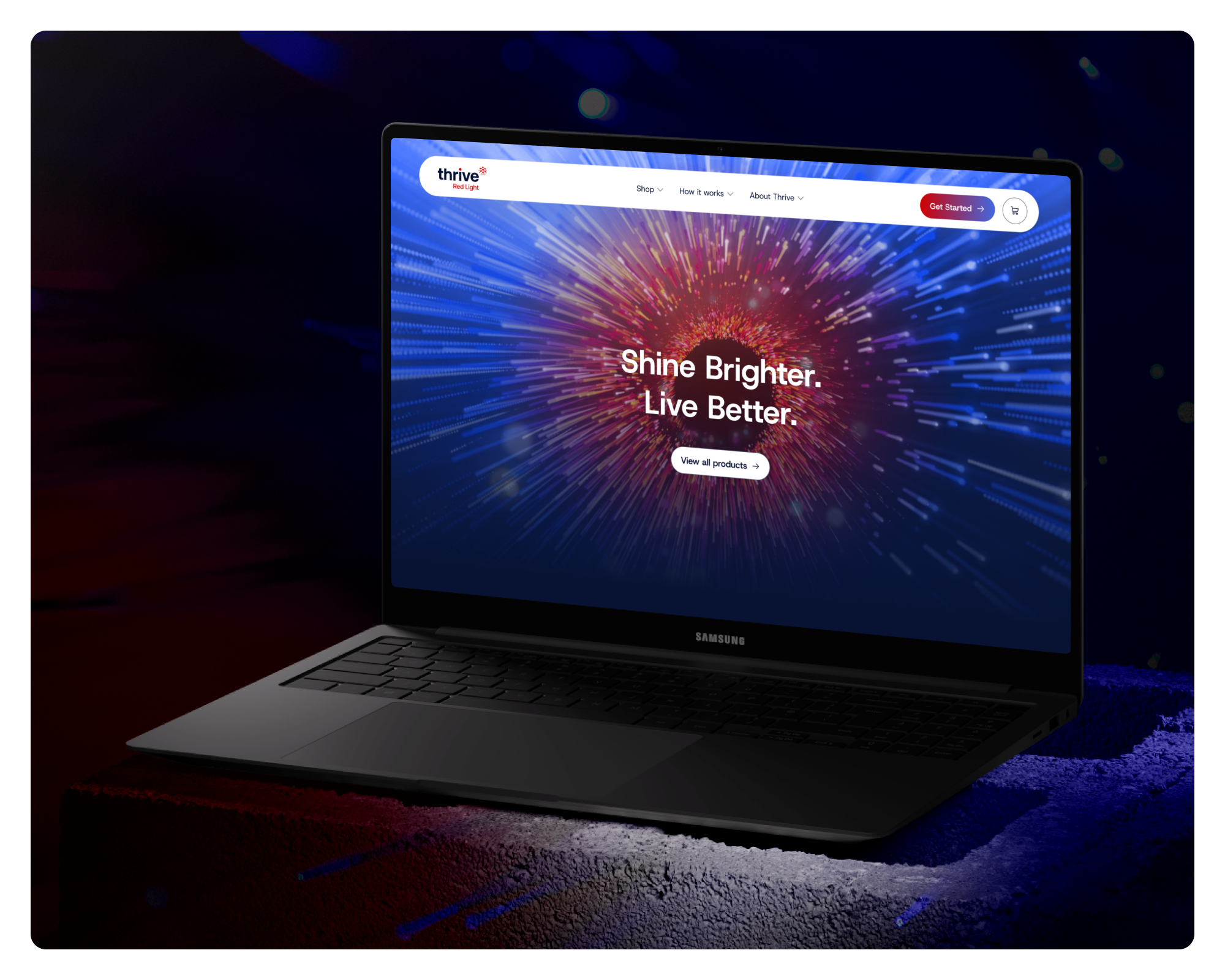 High-resolution Thrive Red Light Shopify homepage launch presentation