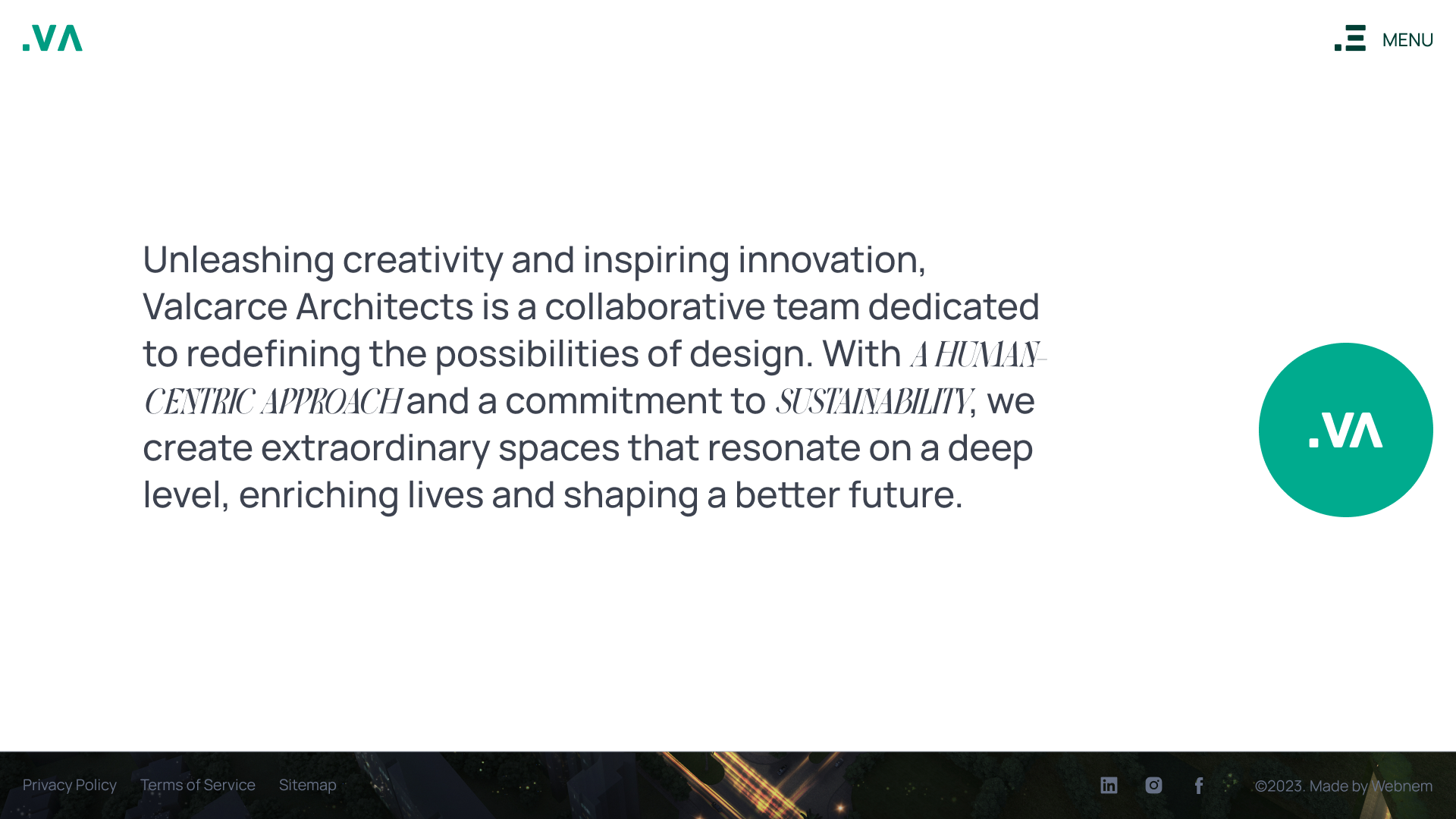 Valcarce Architects typography and About page direction