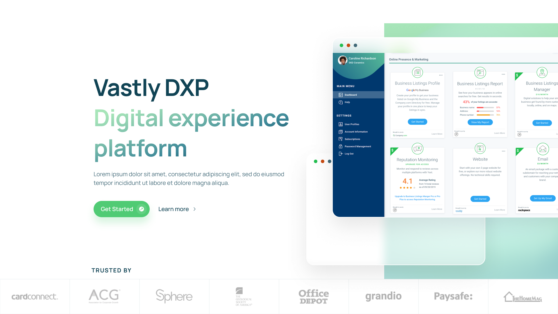 Vastly digital experience platform visual direction with product interface and enterprise positioning